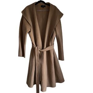 TALBOTS CAMEL TAN WIDE COLLAR WOOL COAT TIED WITH BELT SIZE XL